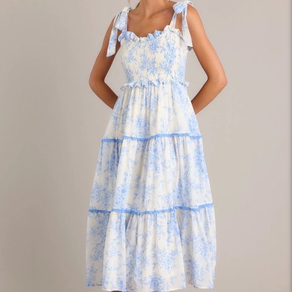 MEADOW SERENADE BLUE FLORAL TOILE MIDI DRESS - Picture 3 of 5